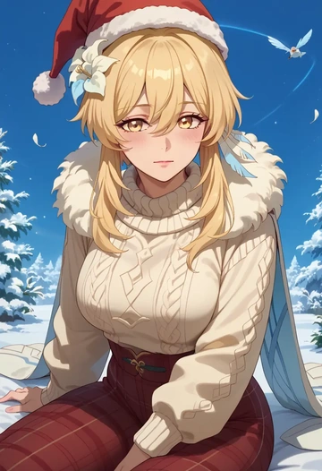 genshin impact,lumine_(genshin_impact),Christmas  - AI generated anime art