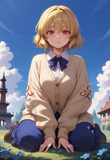 touhou,luna_child,cardigan,oversized,wide-leg pants  - AI generated anime art