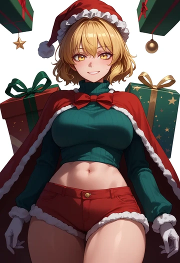 touhou,lunasa_prismriver,Christmas,red velvet shorts,turtleneck sweater  - AI generated anime art