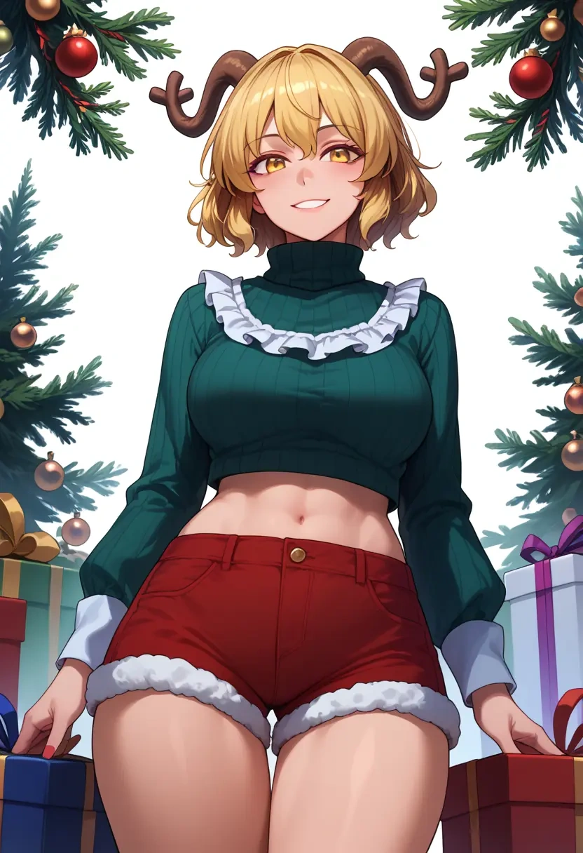 touhou,lunasa_prismriver,Christmas,red velvet shorts,turtleneck sweater  - 