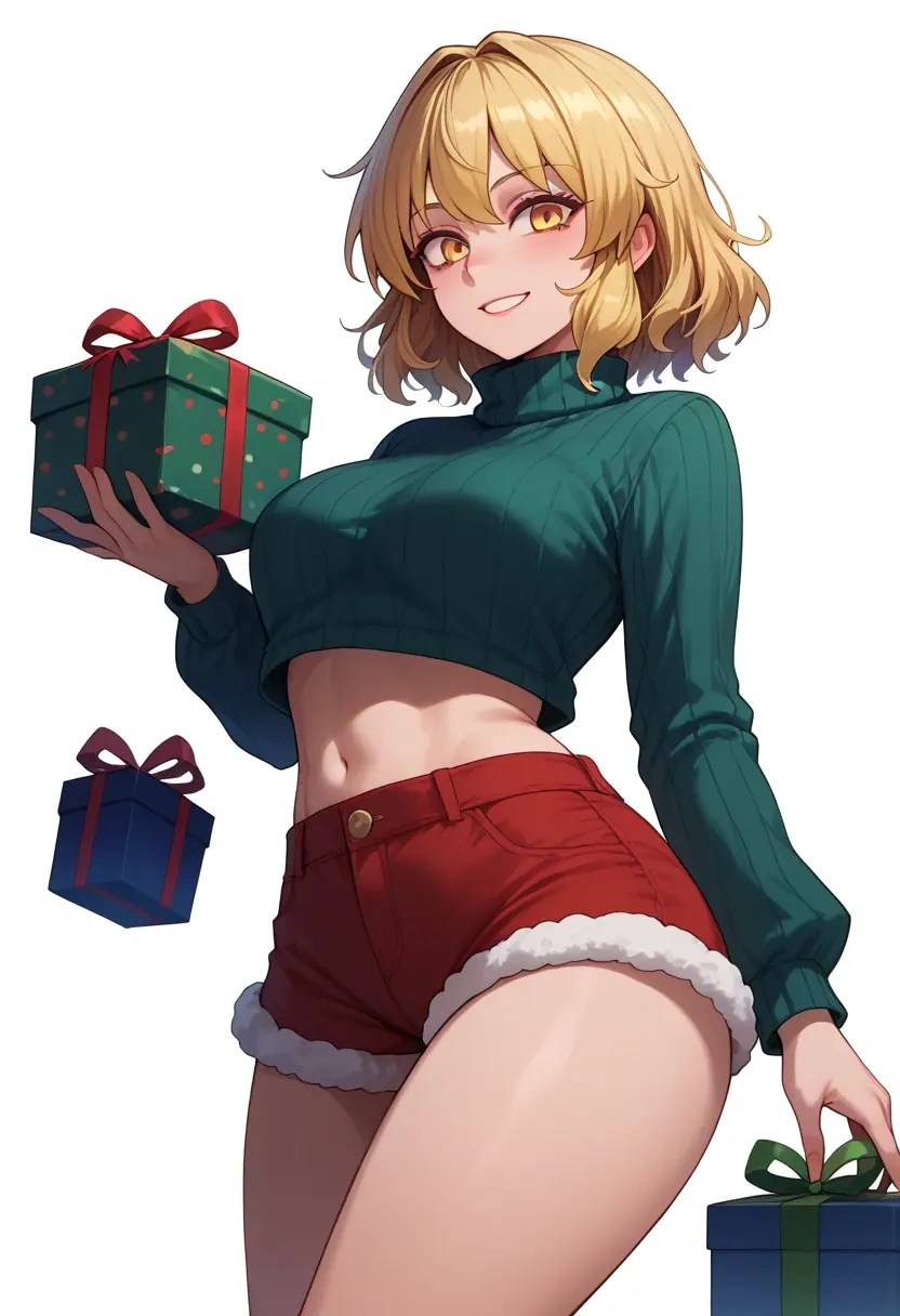 touhou,lunasa_prismriver,Christmas,red velvet shorts,turtleneck sweater  - 