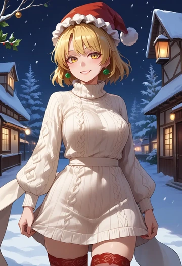 touhou,lunasa_prismriver,Christmas,sweater dress,stockings  - AI generated anime art