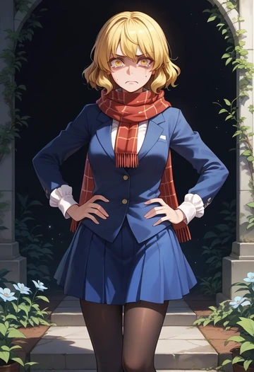 touhou,lunasa_prismriver,winter,student uniform,fur-collared jacket  - AI generated anime art