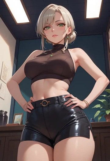 luo_xiaohei_zhanji,luo_xiaohei,leather,shorts,crop top  - AI generated anime art