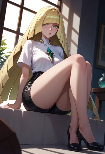 pokemon,lusamine_(pokemon),leather,shorts  - AI generated anime art