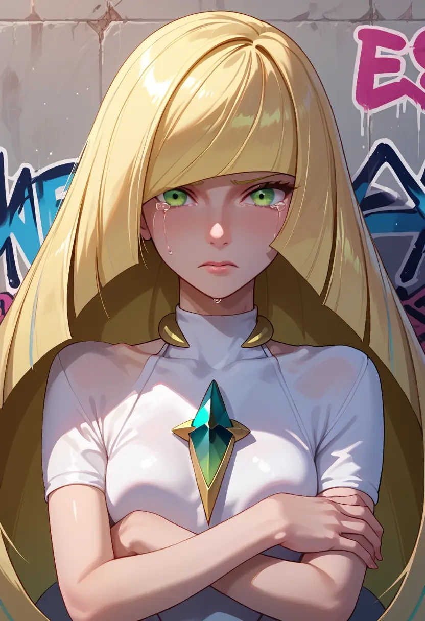 pokemon,lusamine_(pokemon),neon graffiti top,dolphin shorts  - 