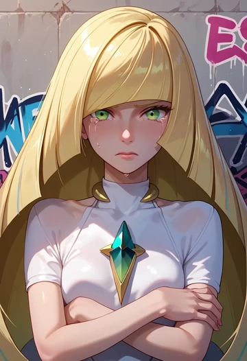 pokemon,lusamine_(pokemon),neon graffiti top,dolphin shorts  - AI generated anime art