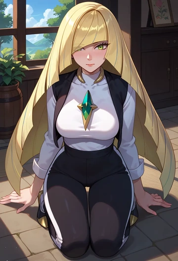 pokemon,lusamine_(pokemon),vest,quilted,jogger pants  - AI generated anime art