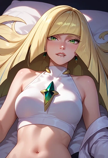 pokemon,lusamine_(pokemon),crop top,athletic shorts  - AI generated anime art