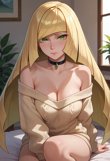 pokemon,lusamine_(pokemon),orange,sweater,choker  - AI generated anime art