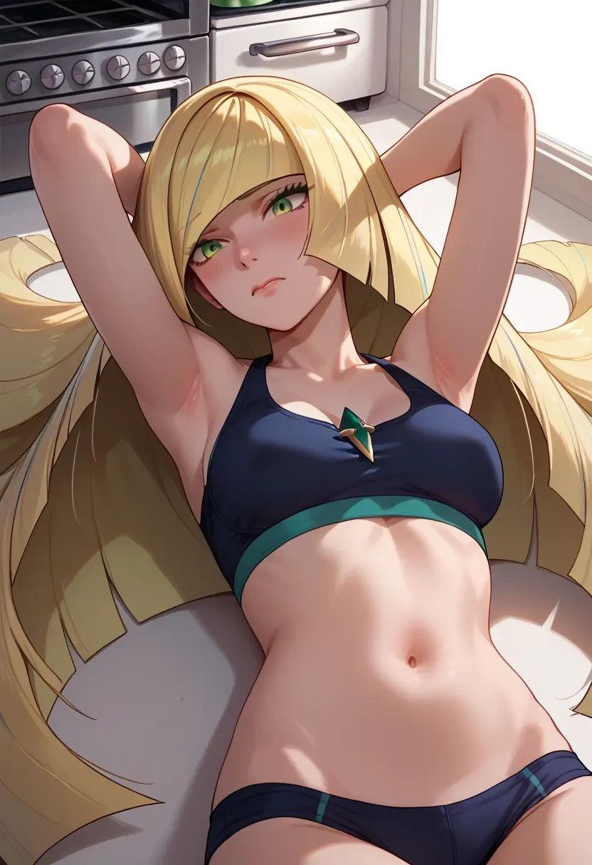 pokemon,lusamine_(pokemon),sports bra,high-waisted leggings  - 