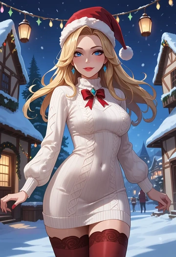 league_of_legends,lux_(league_of_legends),Christmas,sweater dress,stockings  - AI generated anime art