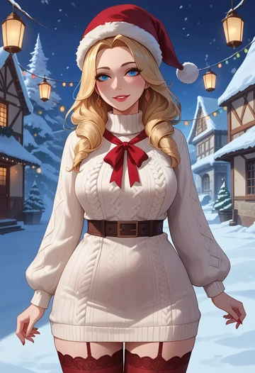 league_of_legends,lux_(league_of_legends),Christmas,sweater dress,stockings  - AI generated anime art