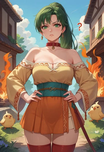 fire_emblem,lyn_(fire_emblem),collar,oversized,Thigh garters  - AI generated anime art