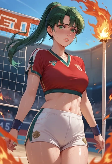 fire_emblem,lyn_(fire_emblem),volleyball uniform  - AI generated anime art