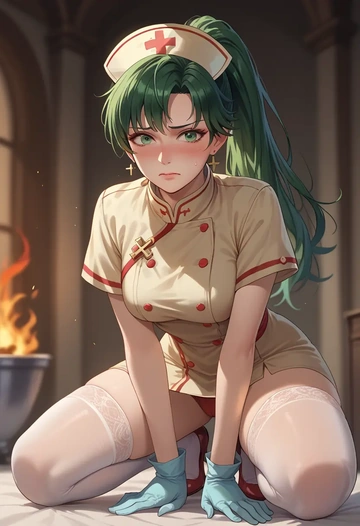 fire_emblem,lyn_(fire_emblem),nurse,stockings,sexy,panties  - AI generated anime art