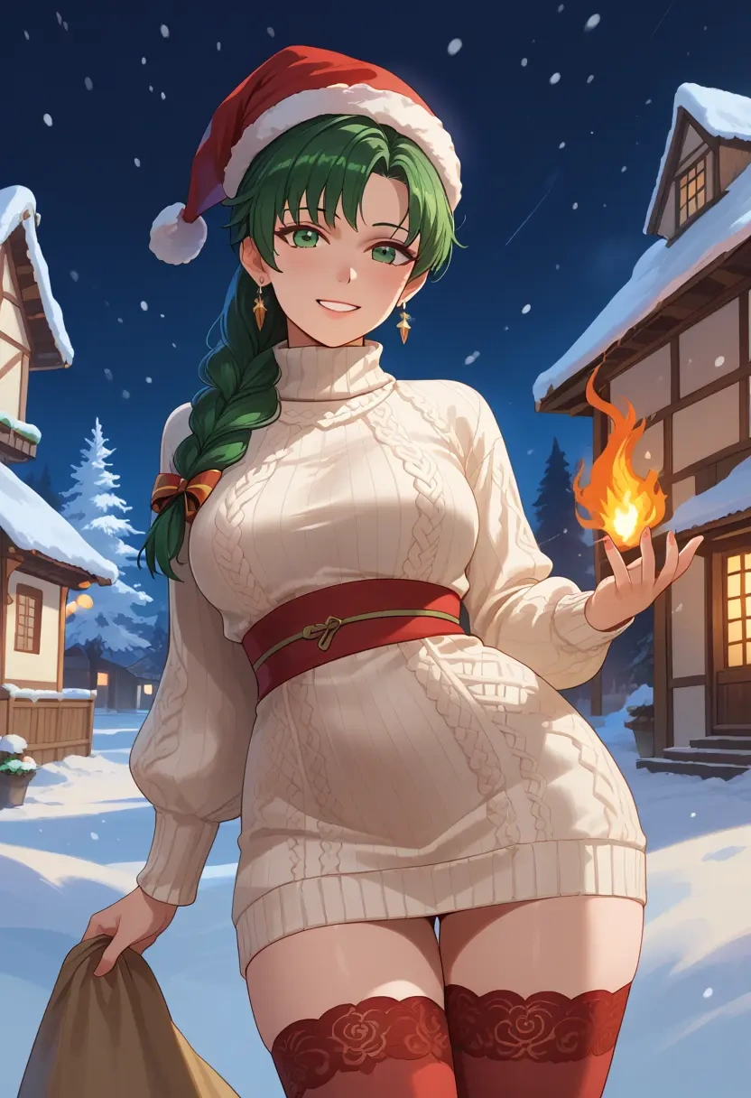 fire_emblem,lyn_(fire_emblem),Christmas,sweater dress,stockings  - 