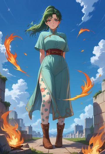 fire_emblem,lyn_(fire_emblem),shirt dress,belted,stockings  - AI generated anime art