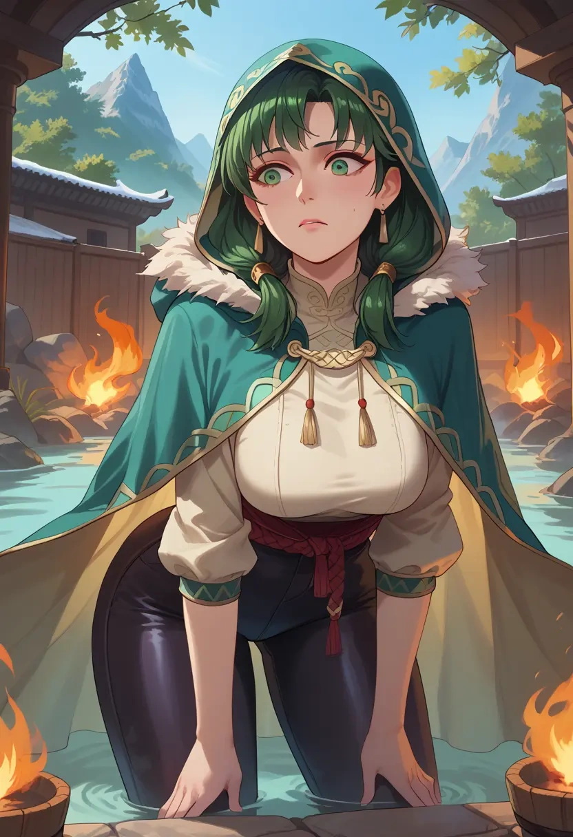 fire_emblem,lyn_(fire_emblem),cape,hooded,leather pants  - 