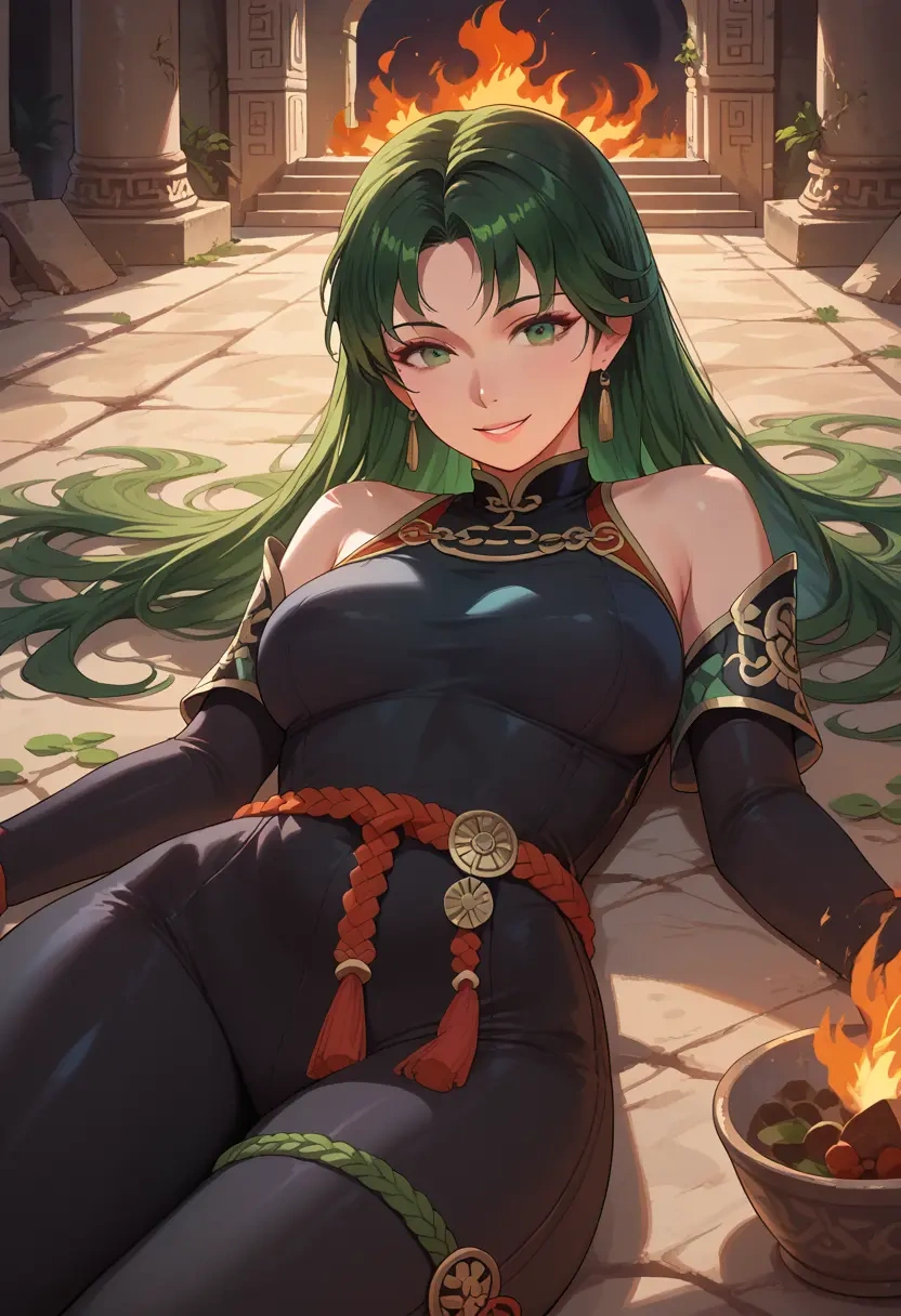 fire_emblem,lyn_(fire_emblem),black widow bodysuit,spiderweb cape,leather gloves  - 