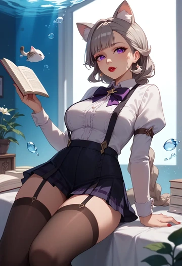 genshin impact,lynette,secretary,stockings  - AI generated anime art