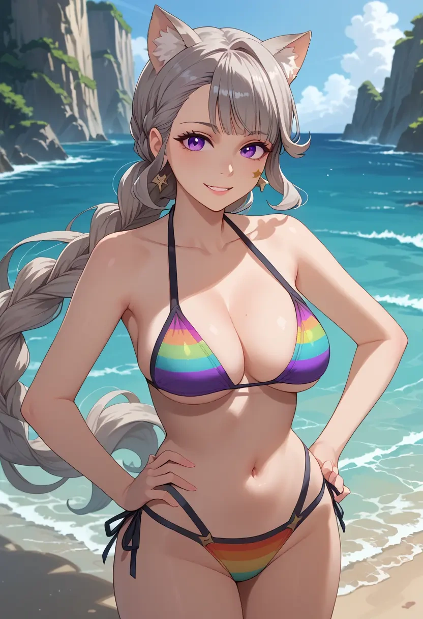 genshin impact,lynette,bikini,rainbow-colored,sexy  - 