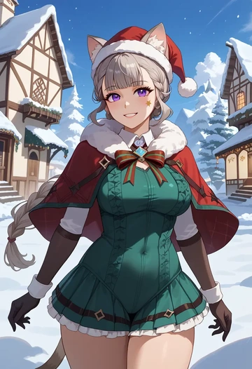 genshin impact,lynette,Christmas,dress  - AI generated anime art