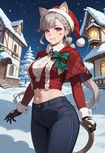 genshin impact,lynette,Christmas,plaid trousers  - AI generated anime art