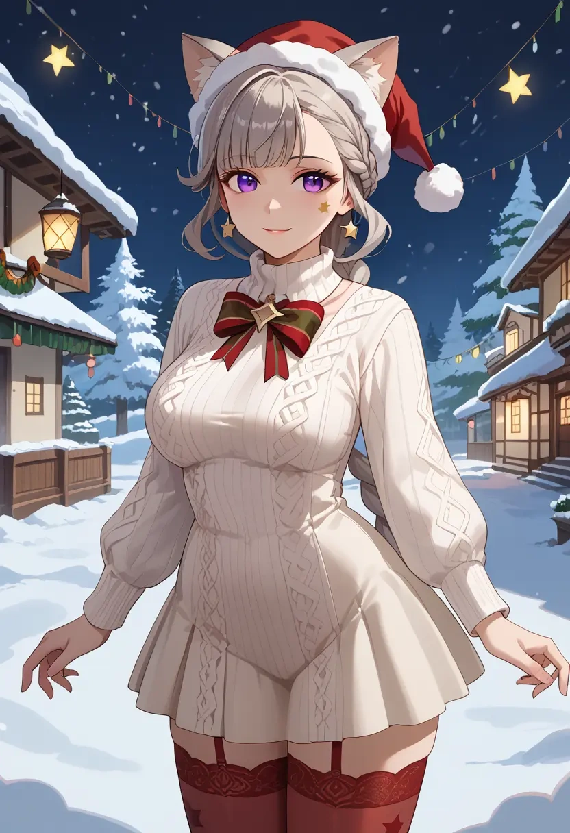 genshin impact,lynette,Christmas,sweater dress,stockings  - 