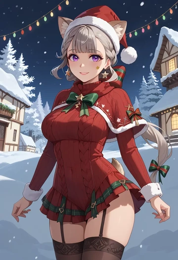 genshin impact,lynette,sweater,stockings,Thigh garters  - AI generated anime art