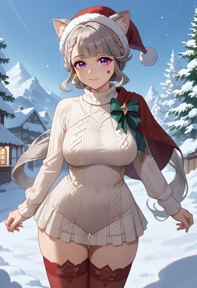 genshin impact,lynette,Christmas,sweater dress,stockings  - 