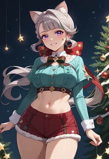 genshin impact,lynette,Christmas,red velvet shorts  - AI generated anime art