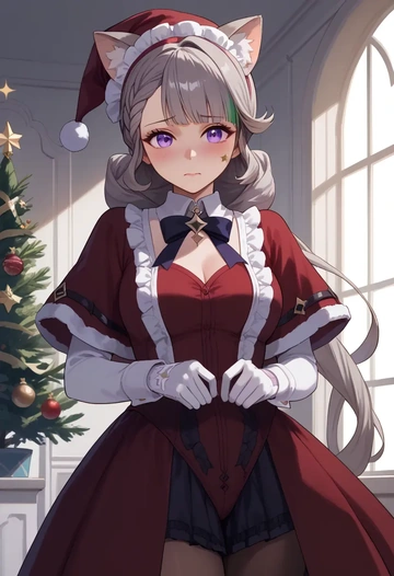 genshin impact,lynette,Christmas,red velvet dress  - AI generated anime art