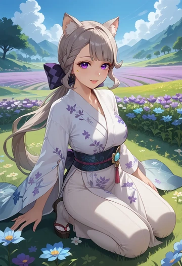 genshin impact,lynette,kimono,silk,wide-leg trousers  - AI generated anime art