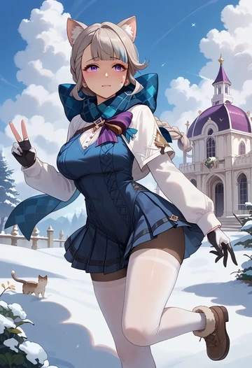 genshin impact,lynette,winter,student uniform,puffer jacket  - AI generated anime art