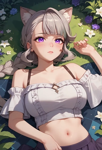 genshin impact,lynette,off-shoulder top,dolphin shorts  - AI generated anime art