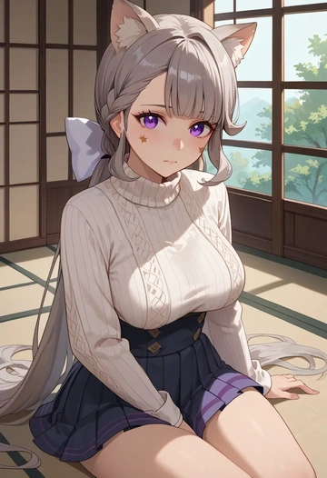 genshin impact,lynette,skirt,pleated,turtleneck sweater  - AI generated anime art