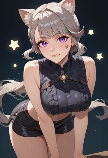 genshin impact,lynette,leather,shorts,crop top  - AI generated anime art