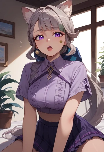 genshin impact,lynette,crop top,loose joggers,headset  - AI generated anime art