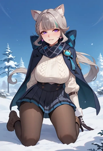 genshin impact,lynette,winter,student uniform,puffer coat  - AI generated anime art