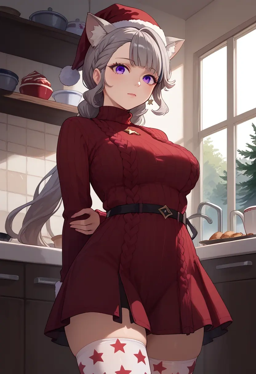 genshin impact,lynette,Christmas,sweater dress,stockings  - 