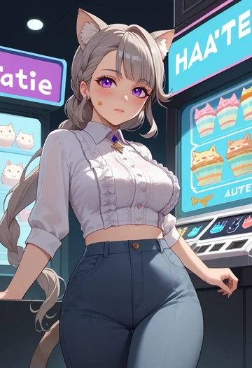 genshin impact,lynette,pants,wide-leg,strappy top  - AI generated anime art