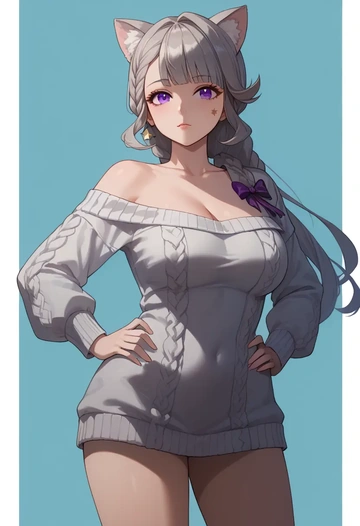 genshin impact,lynette,Hands on hips,off-shoulder,sweater  - AI generated anime art