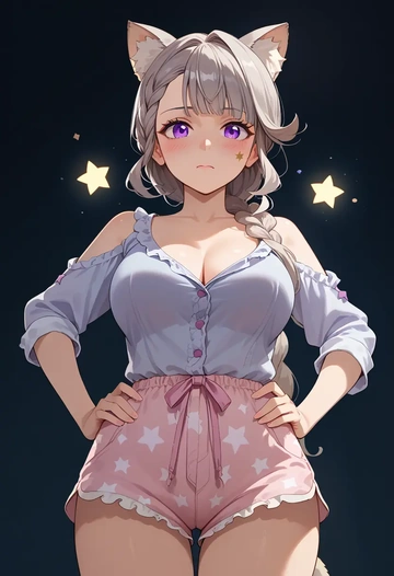 genshin impact,lynette,pajamas, low-waisted shorts  - AI generated anime art