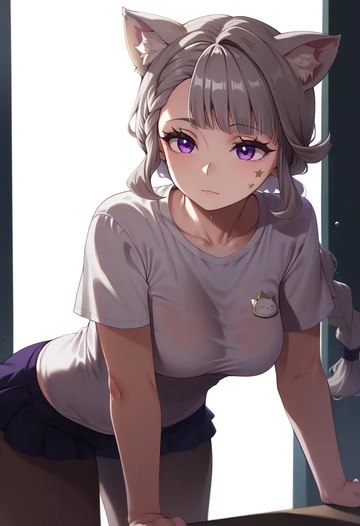 genshin impact,lynette,running shirt,shorts,sneakers  - AI generated anime art