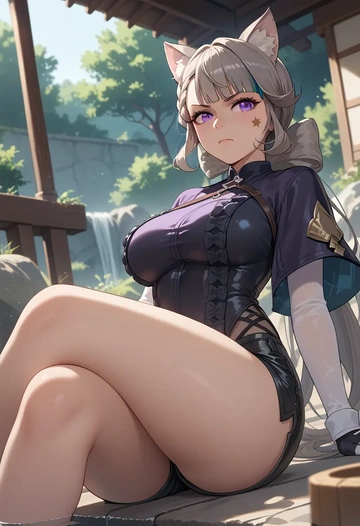 genshin impact,lynette,leather,shorts  - AI generated anime art