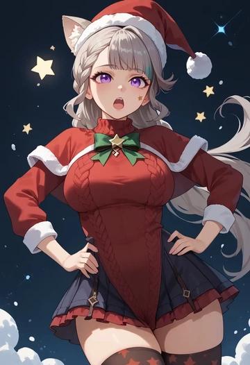 genshin impact,lynette,Christmas,sweater dress,stockings  - AI generated anime art