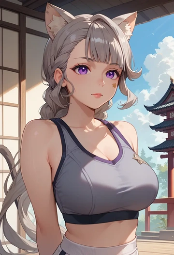 genshin impact,lynette,sports bra,high-waisted leggings  - AI generated anime art