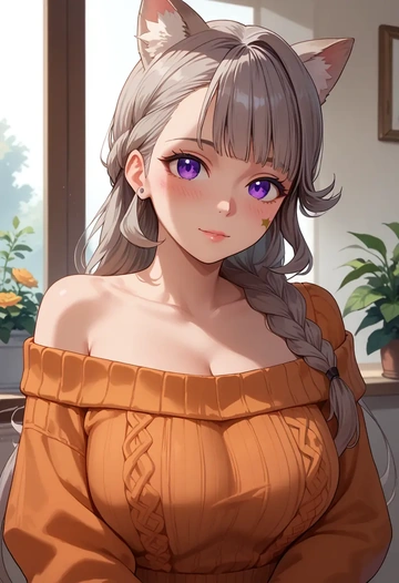 genshin impact,lynette,orange,sweater  - AI generated anime art