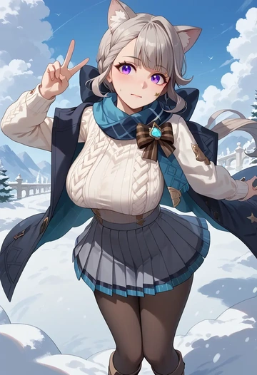 genshin impact,lynette,winter,student uniform,puffer coat  - AI generated anime art